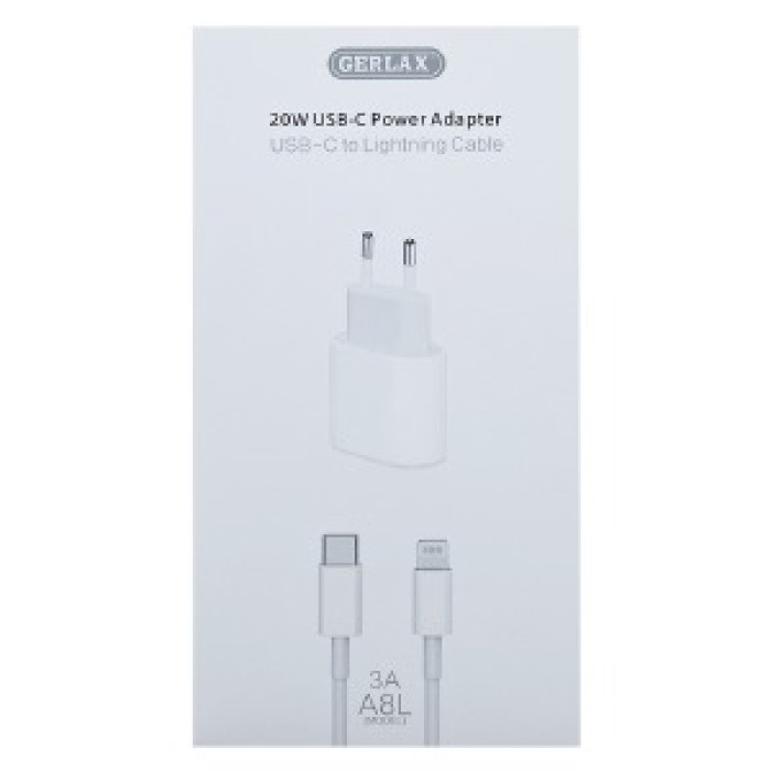 Мережевий ЗП Gerlax A8L Type-C to Lightning 3A/PD20W (Комплект)