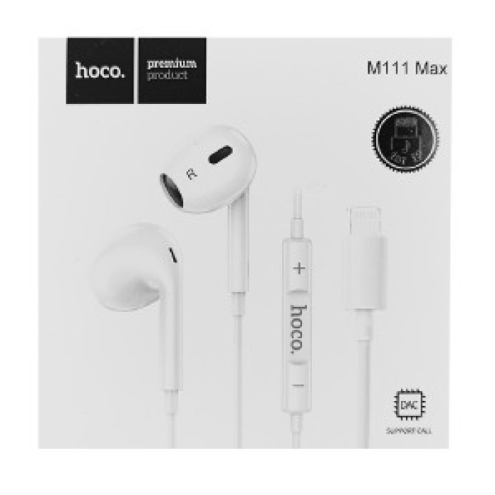 Навушники Lightning Hoco M111 Max вкладиші білі 1,2м