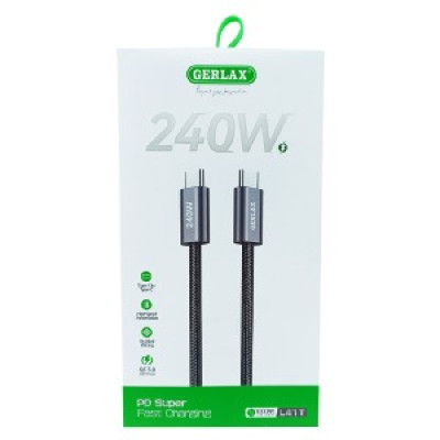 Кабель Type-C to Type-C Gerlax L41T 240W (тканинний чорний) 1м