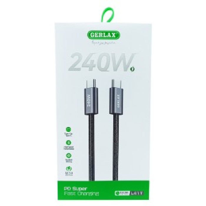 Кабель Type-C to Type-C Gerlax L41T 240W (тканинний чорний) 1м Кабель Type-C to Type-C Gerlax L41T 240W (тканинний чорний) 1м