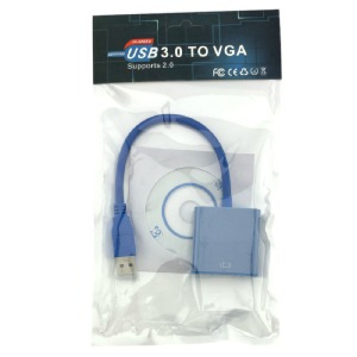 Перехідник USB (папа) - VGA (мама) конвертер 0,1м синій