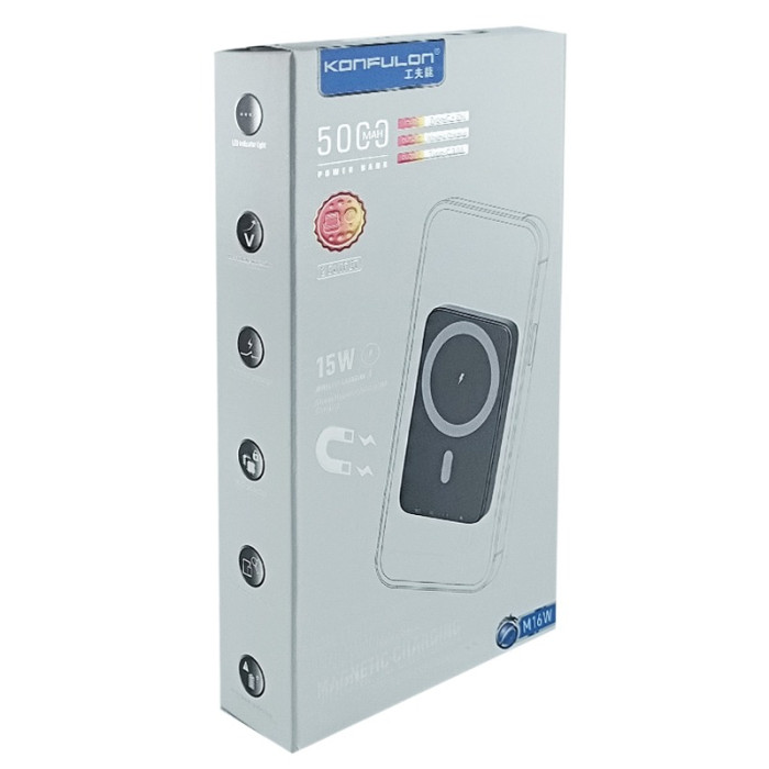 Power bank MagSafe 5000mA Konfulon M16W 15W/PD18W/QC3.0 чорний