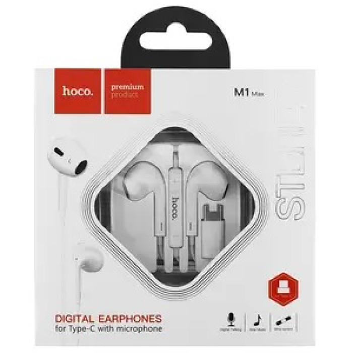 Навушники Type-C Hoco M1 Max вкладиші білі 1,2м Навушники Type-C Hoco M1 Max вкладиші білі 1,2м
