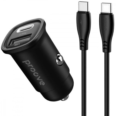 Авто адаптер Proove Flash 30W (Type-C + USB) + Cable Type-C to Type-C (black)