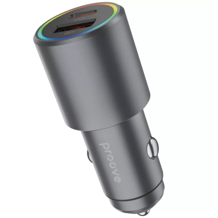 Авто адаптер Proove Double Energy Plus 53W (USB + Type-C) (metal gray)