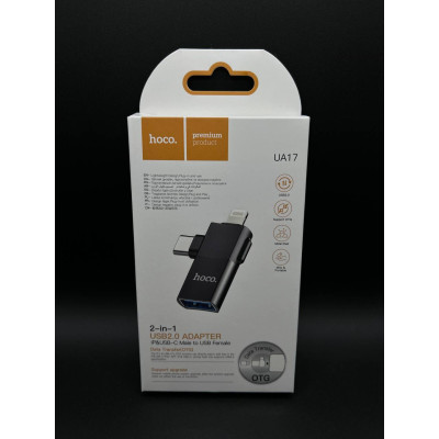 Перехідник OTG Hoco UA17 Lightning/Type-C male to USB female 2в1