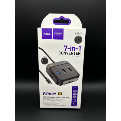 USB-С ХАБ Hoco HB38 Easy link 7-in-1 Multiport Adapter(HDTV+SD/TF+USB3.0+USB2.0*2+PD100W) 