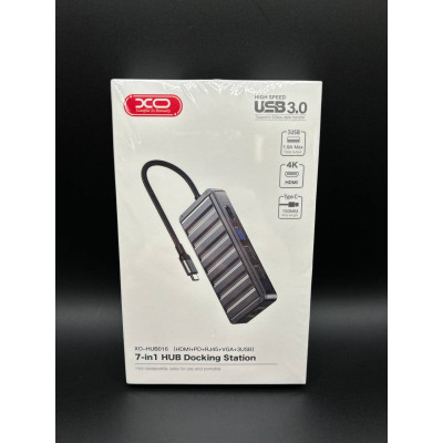 USB-С ХАБ XO HUB016 7in1 Multifunctional Docking Station (HDMI+PD+RJ45+VGA+3USB)