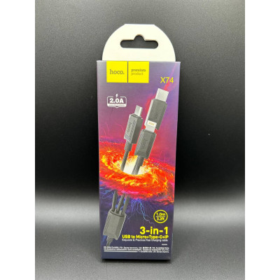 Кабель універсальний 3-in-1 Hoco X74 Micro+Lightning+Type-C 
