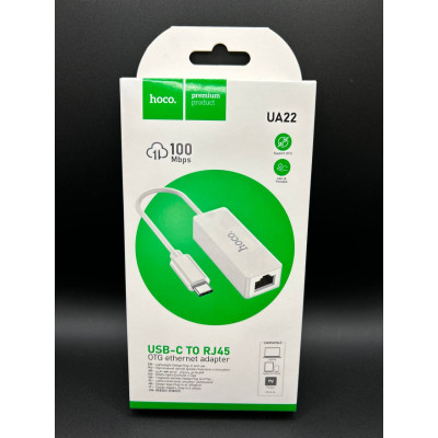 Перехідник Hoco UA22 Type C to Ethernet adapter (100 Mbps) (Бiлий)																							
