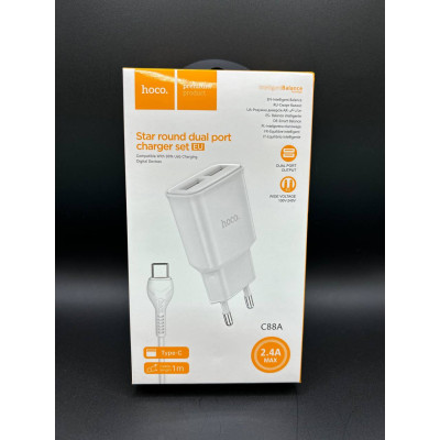 Мережевий ЗП Hoco C88A Type-C 2USB 2.4А (Комплект)