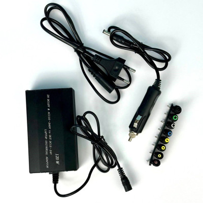 Універсальний зарядний пристрій для ноутбуків з 8-ма насадками DC 12-24V 120W+автоадаптер (Чорний)