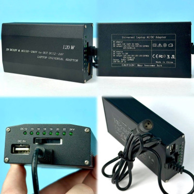 Універсальний зарядний пристрій для ноутбуків з 8-ма насадками DC 12-24V 120W+автоадаптер (Чорний)