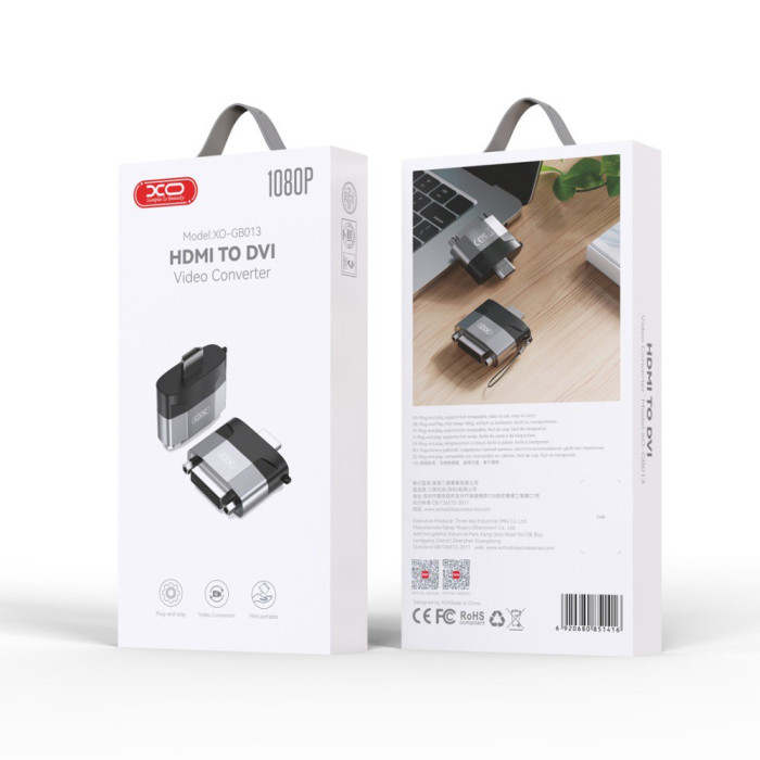 Перехідник XO GB013 HDMI to DVI female (Сірий) Перехідник XO GB013 HDMI to DVI female (Сірий)