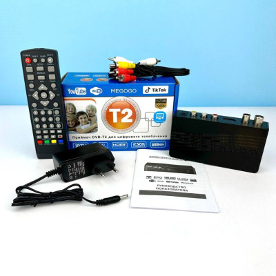Ефірна цифрова приставка T2 в пластик.корпусі з дисплеєм, Wi-Fi та пультом Megogo (Чорний)
