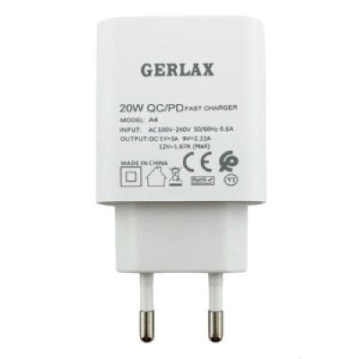 Мережевий адаптер Gerlax A4S Type-C 3A/PD20W/QC3.0 Білий