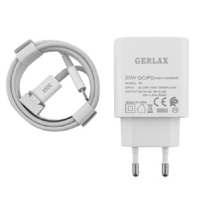 Мережевий ЗП Gerlax A4L Type-C to Lightning 3A/PD20W (Комплект)