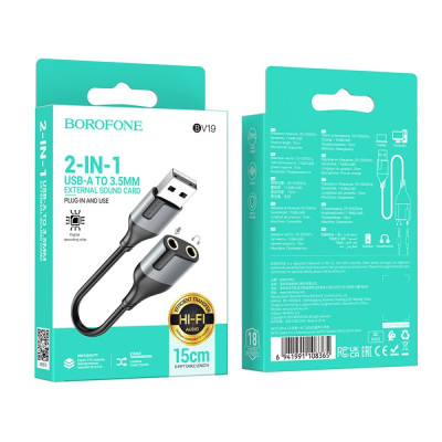 Перехідник Borofone BV19 Creator 2-in-1 USB to 3.5mm (Чорний)