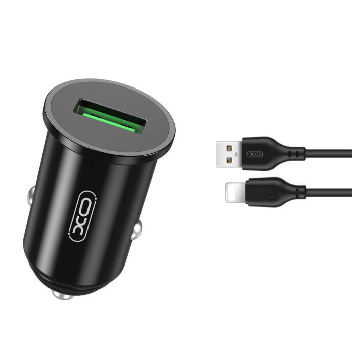 Автомобільний ЗП XO TZ12 Lightning 1USB 18W QC3.0  (Чорний)
