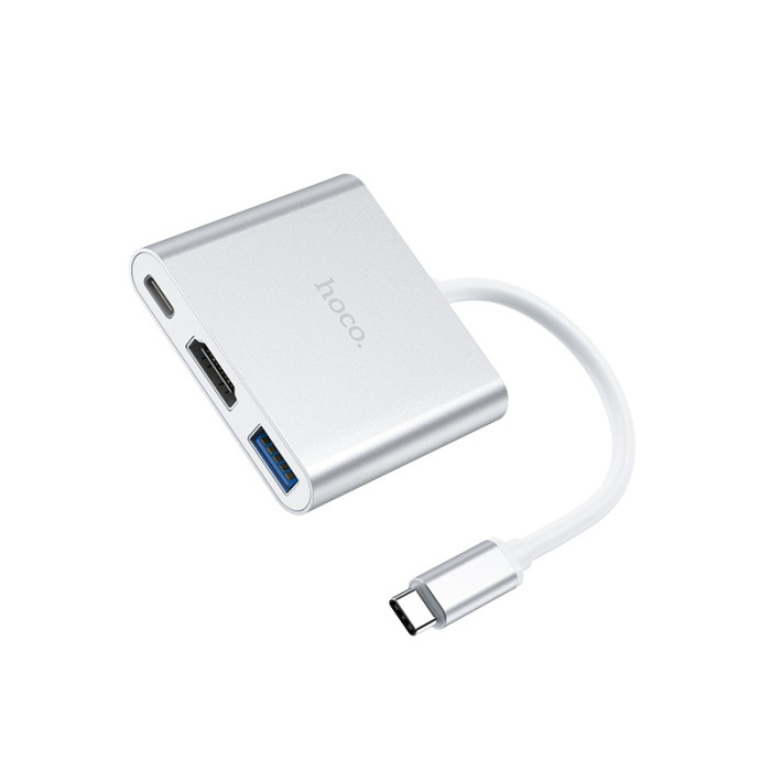 USB-HUB Hoco HB14 Type-C adapter (Type-C to USB3.0+HDMI+PD) (Срібний)