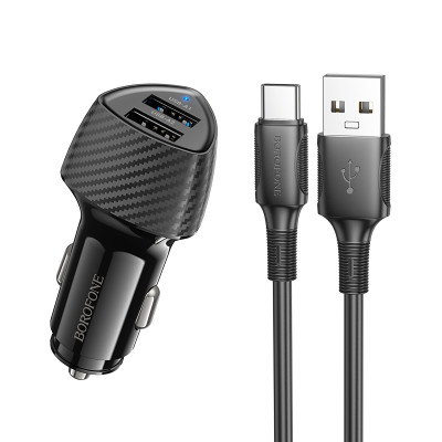 Автомобільний ЗП  Borofone BZ31A Solid 2USB Type-C (Чорний)