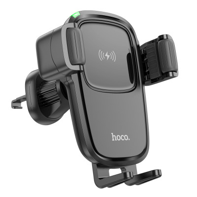 Holder Hoco HW1 Pro з бездротовою швидкою зарядкою 5W,7.5W,10W,15W (air outlet) (Чорний)