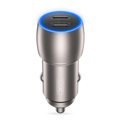 Авто адаптер XO CC51 Metal Intelligent Dual PD40W Швидка зарядка (Сірий)