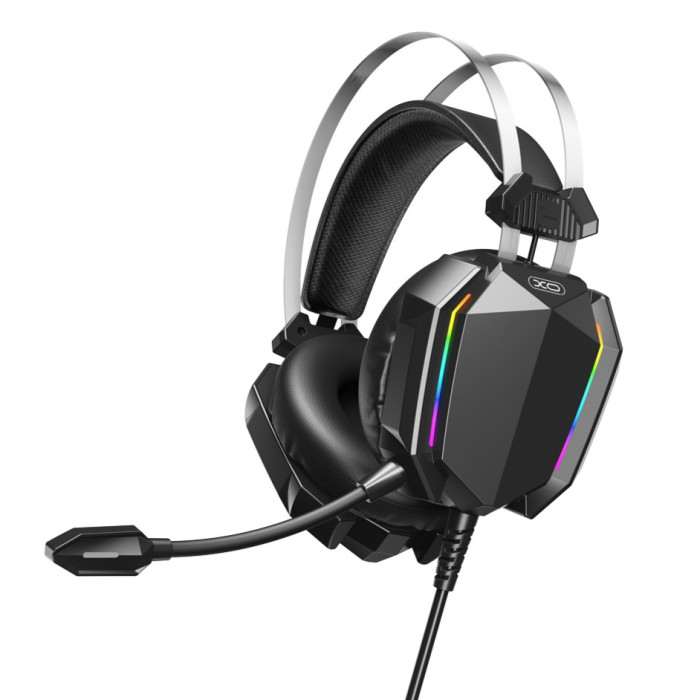Навушники XO GE-07 Static RGB Long mic Gaming USB+Dual 3.5mm (Чорний)