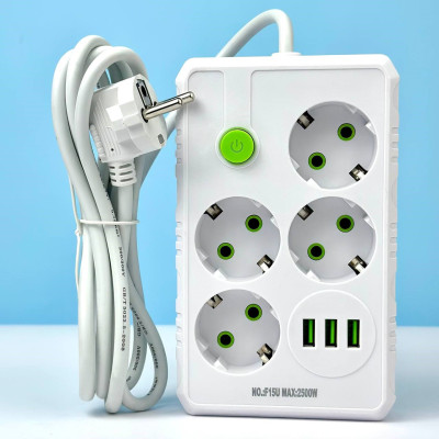 Подовжувач UA Power F15U на 4 розетки + 3USB 2м (Білий)