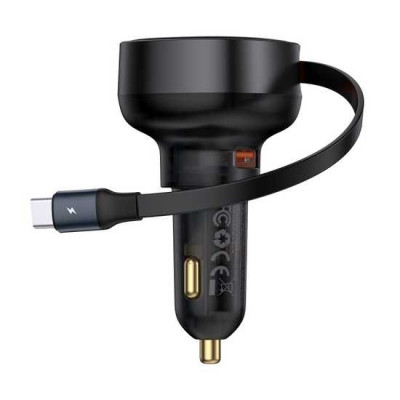 Автоадаптер Baseus Enjoyment Pro U+Type-C Cable 60W Retractable C00057800111-00 (Чорний)