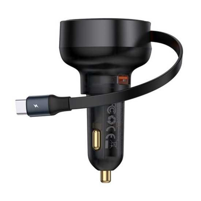 Автоадаптер Baseus Enjoyment Pro U+Type-C Cable 60W Retractable C00057800111-00 (Чорний)