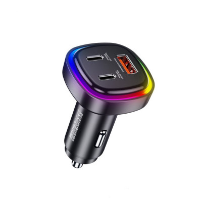 Автоадаптер Remax RCC330 Earl Series PD+QC FC 2Type-C+USB 66W (Чорний)