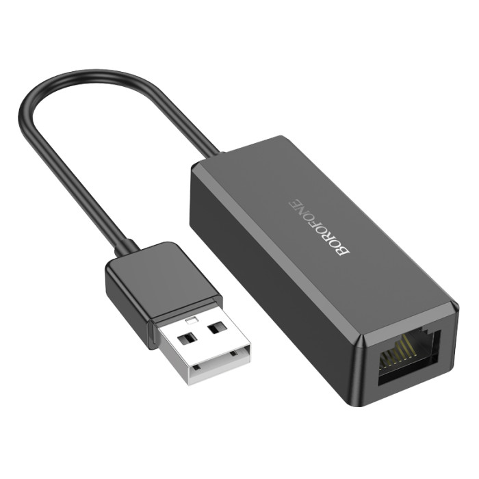 Перехідник Borofone DH7 Ricco USB to RJ45 (100 Mbps) (Чорний)