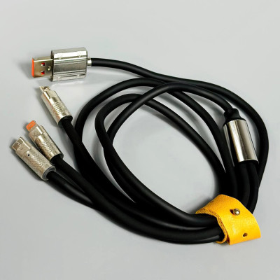 Кабель універсальний 3 в1 High speed transmission Micro,Lightning,Type-C 120W (6A) (Чорний)