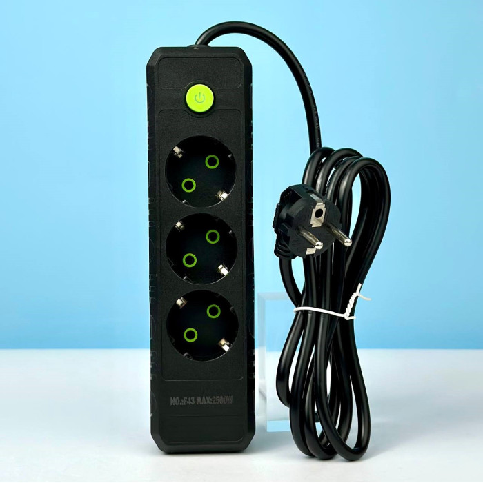 Мережевий подовжувач UA Power F43 на 3 розетки 2м (Чорний)