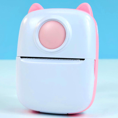 Портативний дитячий термопринтер Mini X2 Cat (Paper 57mm) (Рожевий)
