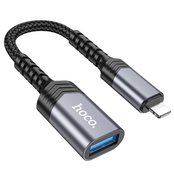 Перехідник OTG Hoco UA24 Lightning male to USB female 3.0 (Сірий)