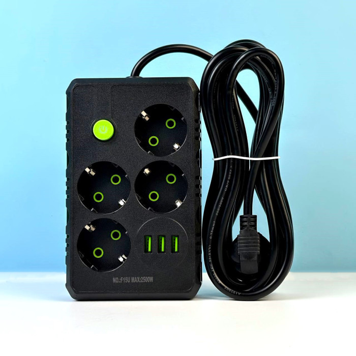 Мережевий подовжувач UA Power F15U на 4 розетки + 3USB 2м (Чорний)