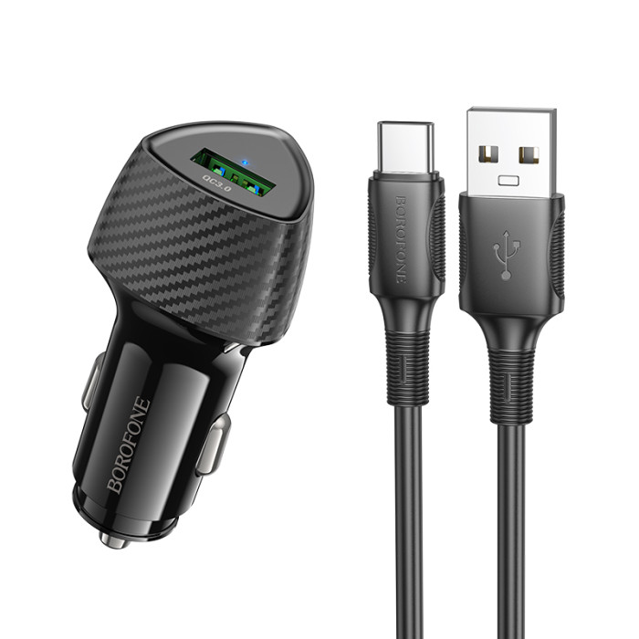 Автомобільний ЗП  Borofone BZ31 Solid QC3.0 Type-C (Чорний)
