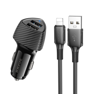 Автомобільний ЗП Borofone BZ31A Solid 2USB Lightning (Чорний)